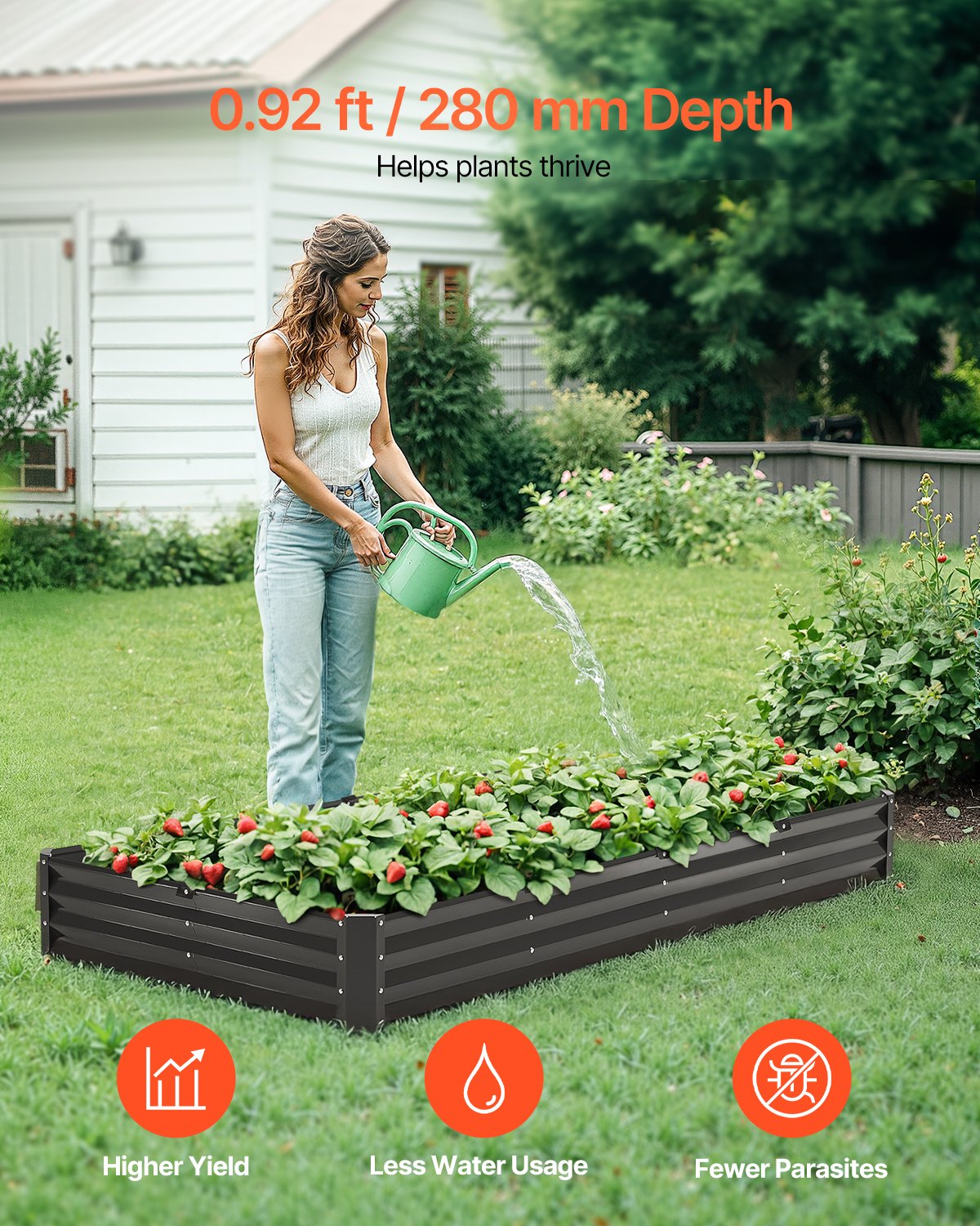 VEVOR Metal Raised Garden Bed, 8 x 4 x 1 ft Outdoor Galvanized Planter Box, with Open Bottom, Large Planter Raised Bed for Gardening Vegetables, Flowers, Herbs, and Succulent Plants, Dark Gray