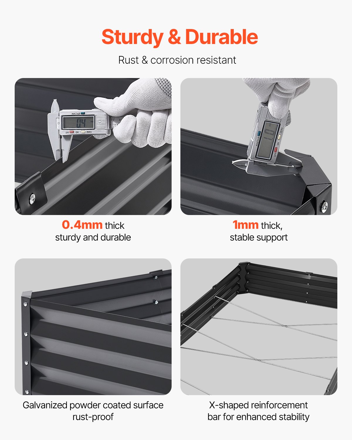 VEVOR Metal Raised Garden Bed, 8 x 4 x 1 ft Outdoor Galvanized Planter Box, with Open Bottom, Large Planter Raised Bed for Gardening Vegetables, Flowers, Herbs, and Succulent Plants, Dark Gray