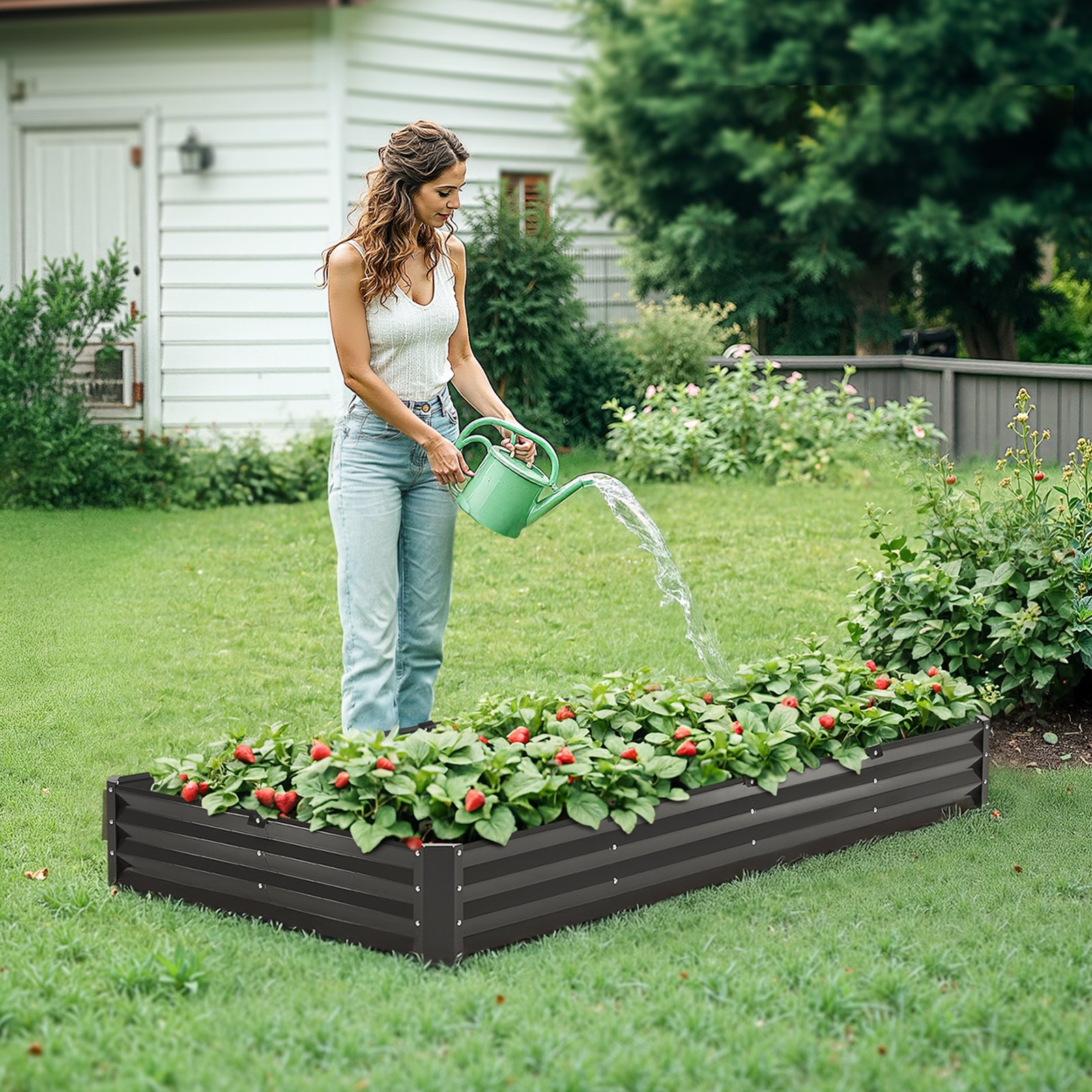 VEVOR Metal Raised Garden Bed, 8 x 4 x 1 ft Outdoor Galvanized Planter Box, with Open Bottom, Large Planter Raised Bed for Gardening Vegetables, Flowers, Herbs, and Succulent Plants, Dark Gray