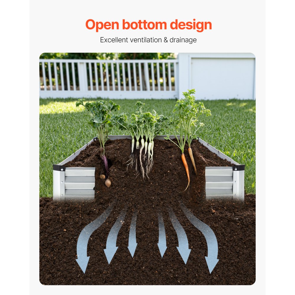 VEVOR Metal Raised Garden Bed, 12 x 4 x 1 ft Outdoor Galvanized Planter Box, with Open Bottom, Large Planter Raised Bed for Gardening Vegetables, Flowers, Herbs, and Succulent Plants, Silver