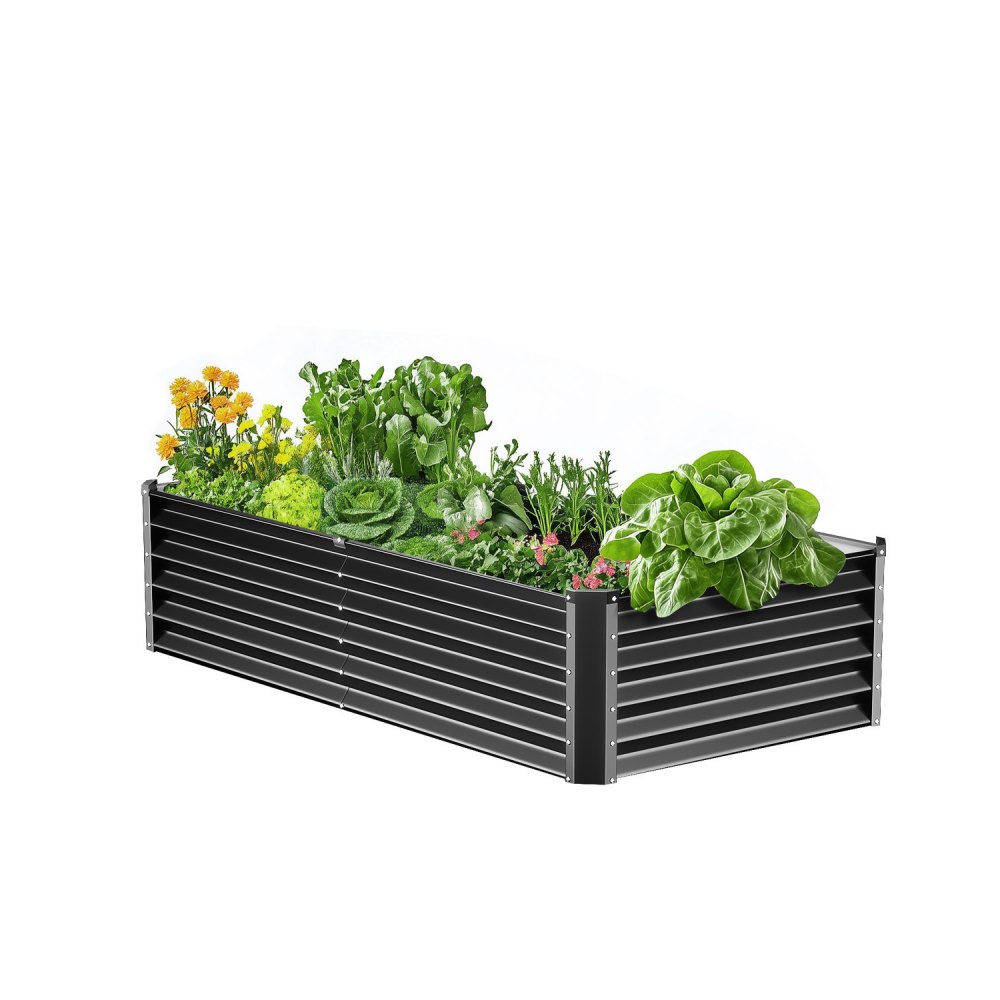 VEVOR Metal Raised Garden Bed 6x3x1.5ft Outdoor Galvanized Planter Box Dark Gray