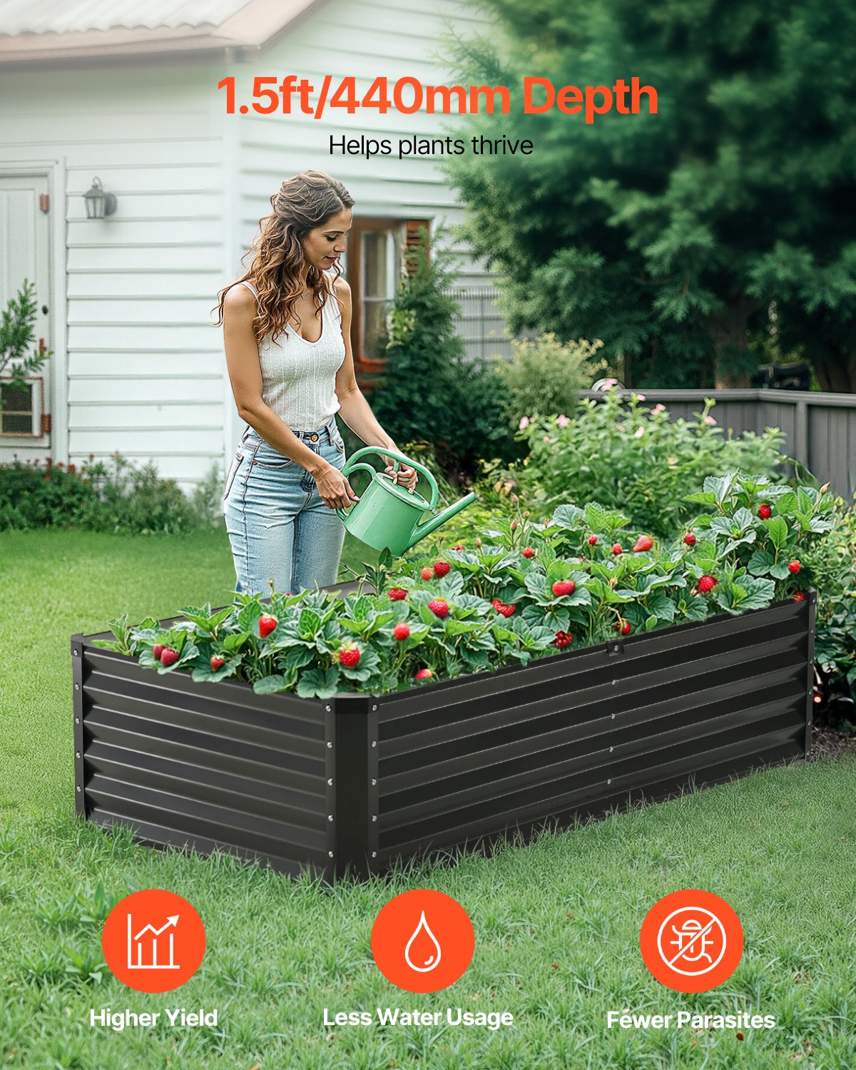 Metal Raised Garden Bed 6x3x1.5ft Outdoor Galvanized Planter Box Dark Gray Metal Raised Garden Bed 6x3x1.5ft Outdoor Galvanized Planter Box Dark Gray