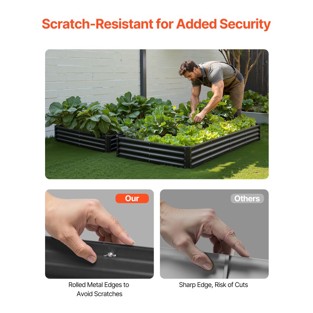 VEVOR Metal Raised Garden Bed, 1.8 x 0.9 x 0.6 m Outdoor Galvanized Planter Garden Box, Open Bottom Design, Large Planter Raised Bed for Growing Vegetables, Flowers, Herbs, and Succulents, Dark Gray