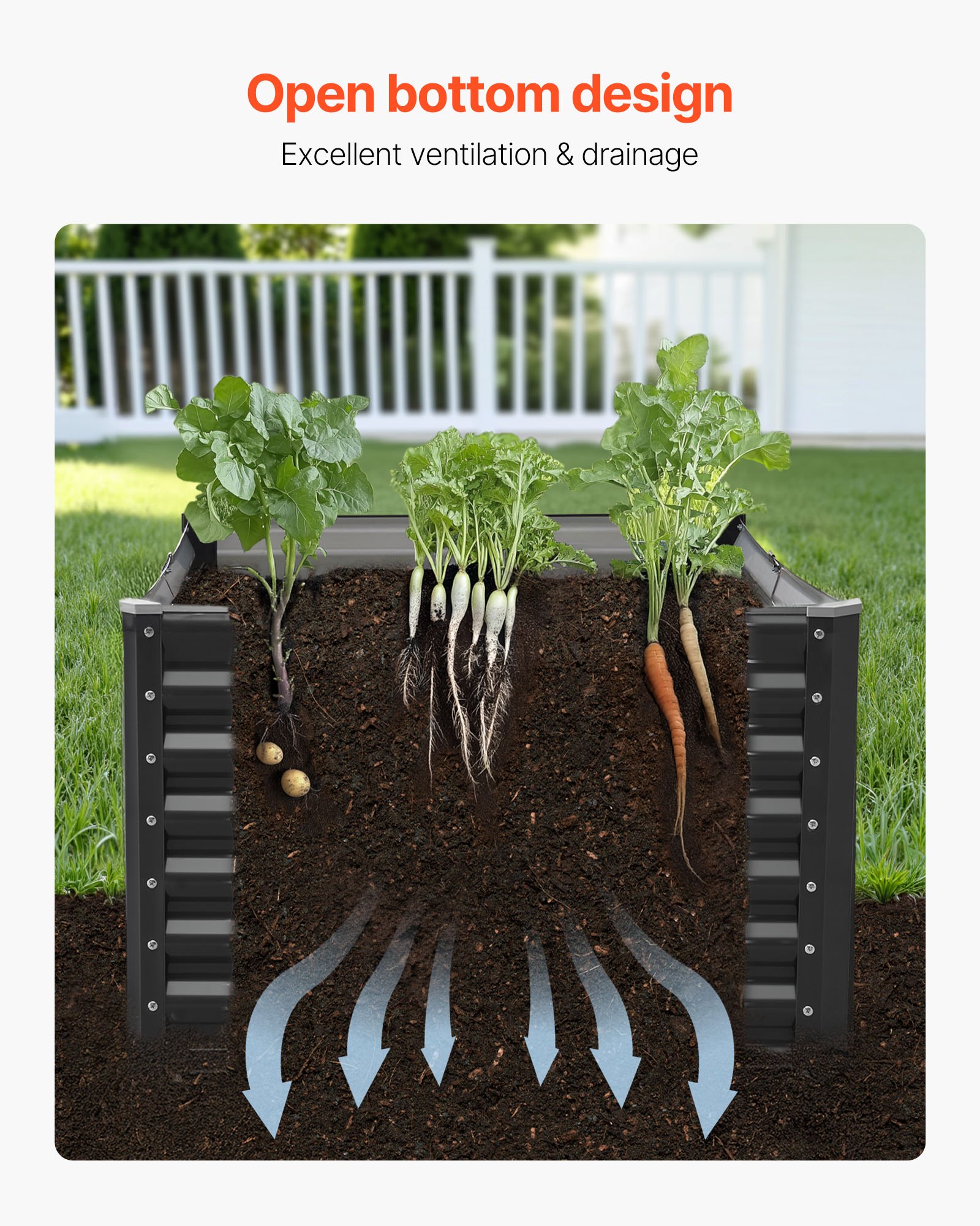 VEVOR Metal Raised Garden Bed, 1.8 x 0.9 x 0.6 m Outdoor Galvanized Planter Garden Box, Open Bottom Design, Large Planter Raised Bed for Growing Vegetables, Flowers, Herbs, and Succulents, Dark Gray