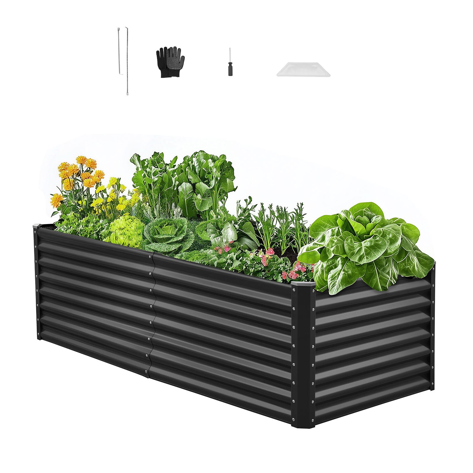 VEVOR Metal Raised Garden Bed, 1.8 x 0.9 x 0.6 m Outdoor Galvanized Planter Garden Box, Open Bottom Design, Large Planter Raised Bed for Growing Vegetables, Flowers, Herbs, and Succulents, Dark Gray