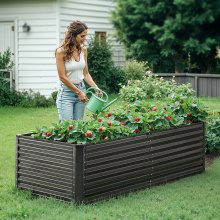 Metal Raised Garden Bed 6x3x2ft Outdoor Galvanized Planter Box Dark Gray