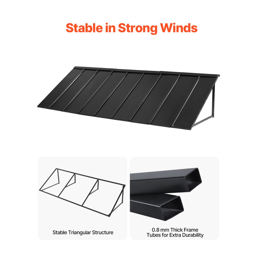 VEVOR Fixed Metal Awning 2641 × 910 mm, Window Awning Door Canopy, Stable Triangle Steel Frame Awnings for Doors Exterior Rain, Snow & Sunlight Protection for Door Entrance, Windows, Porches, Balconies