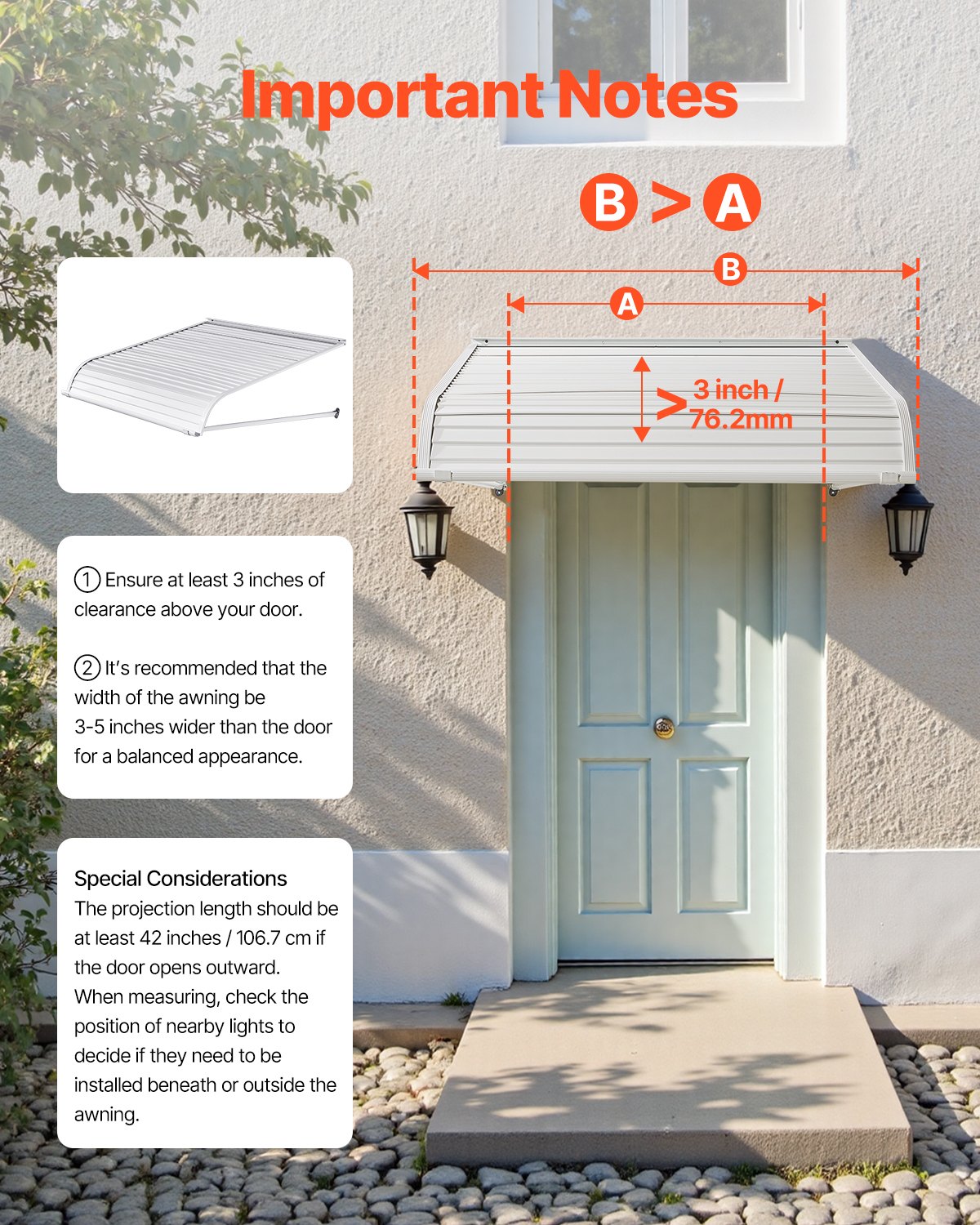 VEVOR Aluminum Awning 1016 × 1066 mm, Durable Window Awning Door Canopy, Lightweight and Stable Aluminum Exterior Awnings Rain Snow Sunlight Protection for Door Entrance Windows Patio Porch
