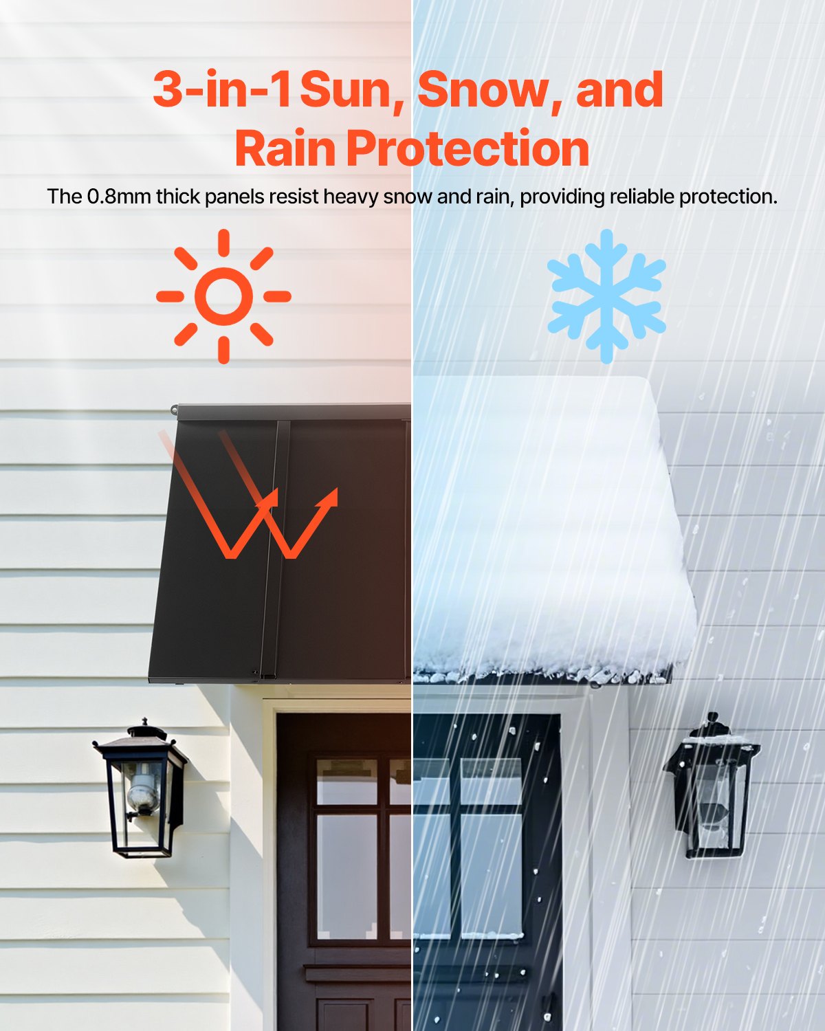 VEVOR Fixed Metal Awning 44 x 24 in, Window Awning Door Canopy, Stable Triangle Steel Frame Awnings for Doors Exterior Rain, and Snow Sunlight Protection for Door Entrance, Windows, Porches, Balconies