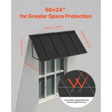 Window Awning Door Canopy 56x24 in Outdoor Steel Front Door Awnings Anti-Rust