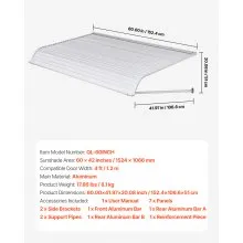 VEVOR Window Awning Door Canopy 60x42 in Aluminum Alloy Front Door Awnings