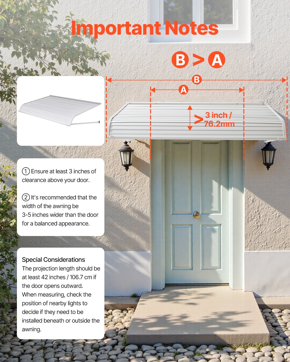 VEVOR Aluminum Awning 1524 × 1066 mm, Durable Window Awning Door Canopy, Lightweight and Stable Aluminum Awnings for Doors Exterior Rain Snow Sunlight Protection for Door Entrance Windows Patio Porch