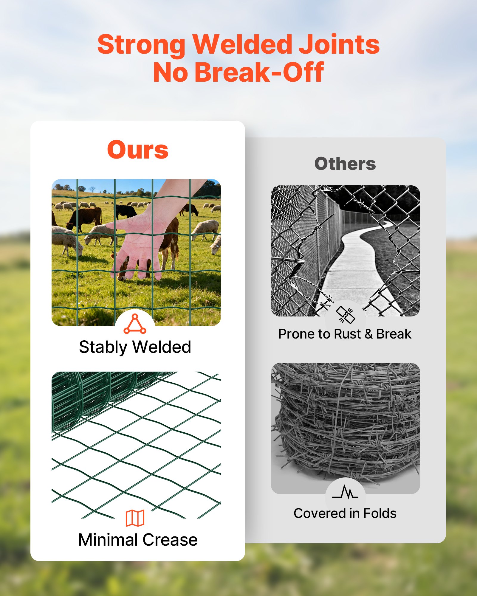 VEVOR Farm Fence, 39 x 787 in, 4 x 4 in Mesh 2.1mm Galvanized Steel Wire Fencing for Cattle, Hog & Sheep, Heavy Duty Vinyl Coated Livestock Fence for Animal Enclosures, Cage Wire, Garden Fences, Green