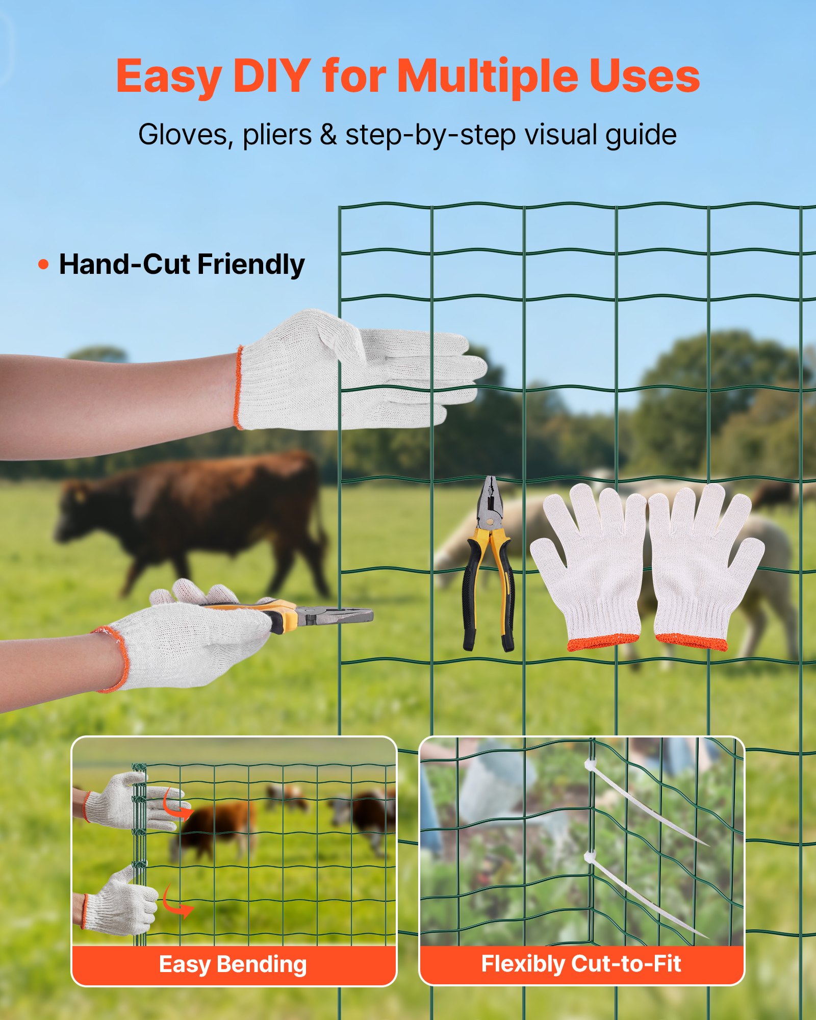 VEVOR Farm Fence, 39 x 787 in, 4 x 4 in Mesh 2.1mm Galvanized Steel Wire Fencing for Cattle, Hog & Sheep, Heavy Duty Vinyl Coated Livestock Fence for Animal Enclosures, Cage Wire, Garden Fences, Green