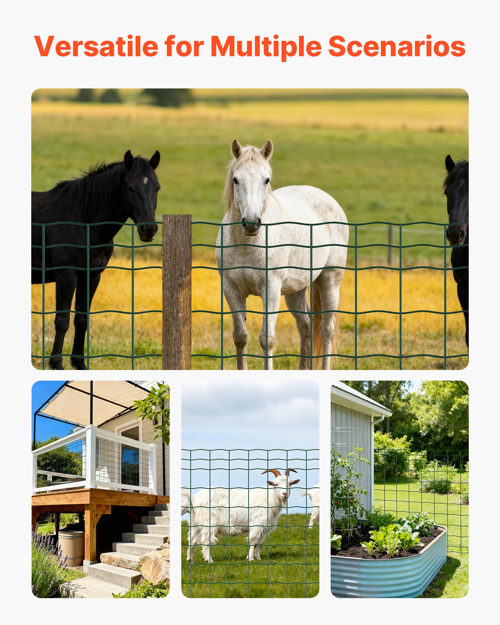 VEVOR Farm Fence, 39 x 787 in, 4 x 4 in Mesh 2.1mm Galvanized Steel Wire Fencing for Cattle, Hog & Sheep, Heavy Duty Vinyl Coated Livestock Fence for Animal Enclosures, Cage Wire, Garden Fences, Green