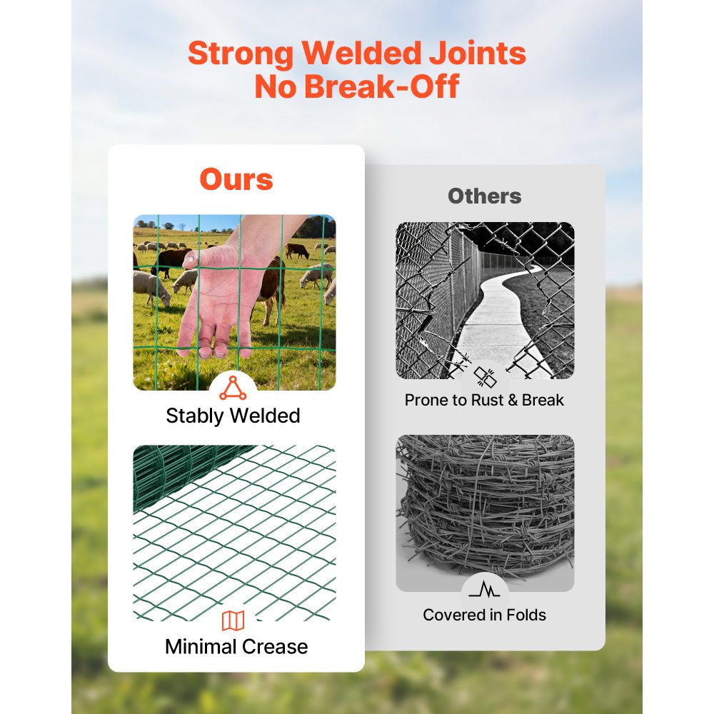 VEVOR Farm Fence, 1.2 x 25 m, 2 x 4 in Mesh 2.1mm Galvanized Steel Wire Fencing for Cattle, Hog & Sheep, Heavy Duty Vinyl Coated Livestock Fence for Animal Enclosures, Cage Wire, Garden Fences, Green