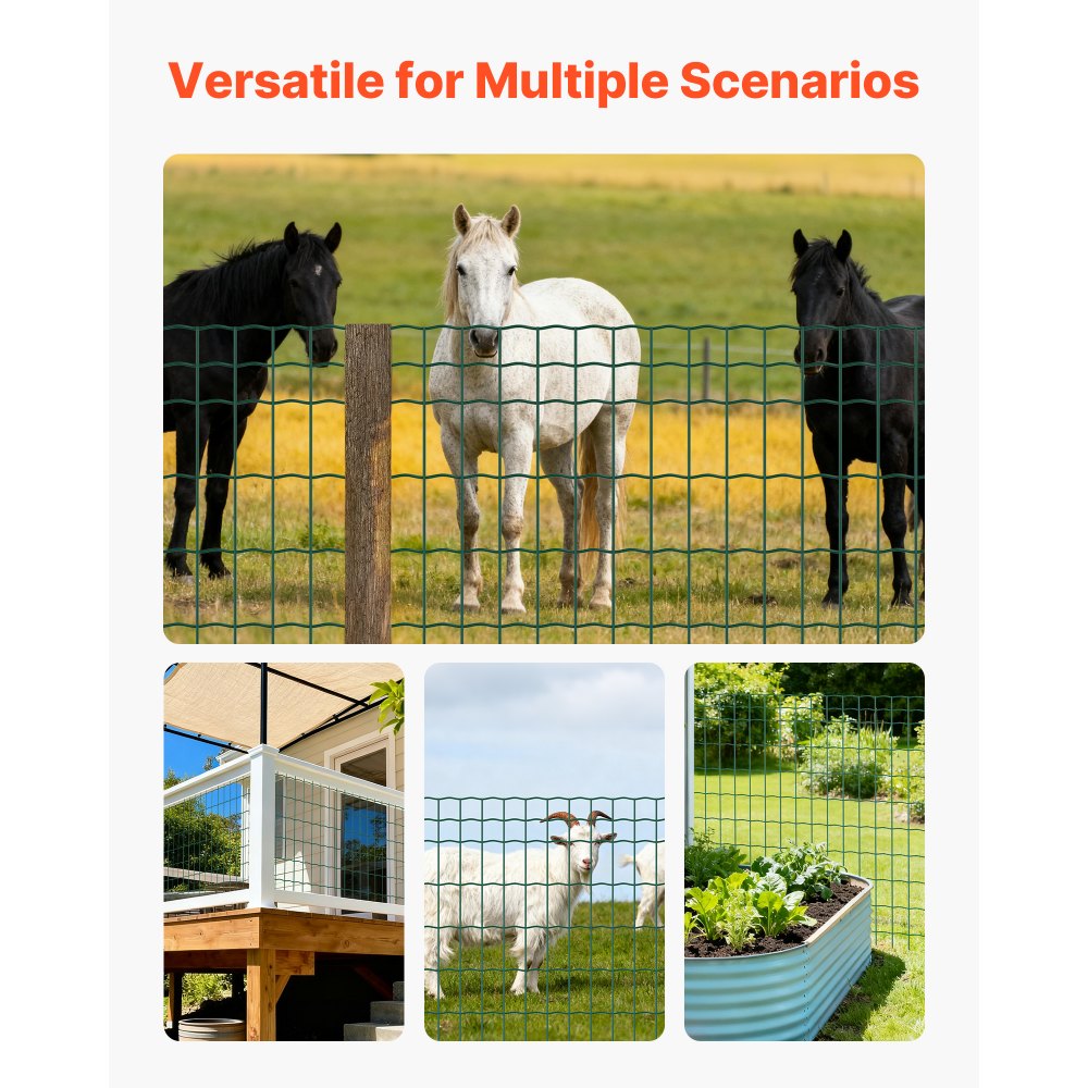 VEVOR Farm Fence, 1.2 x 25 m, 2 x 4 in Mesh 2.1mm Galvanized Steel Wire Fencing for Cattle, Hog & Sheep, Heavy Duty Vinyl Coated Livestock Fence for Animal Enclosures, Cage Wire, Garden Fences, Green