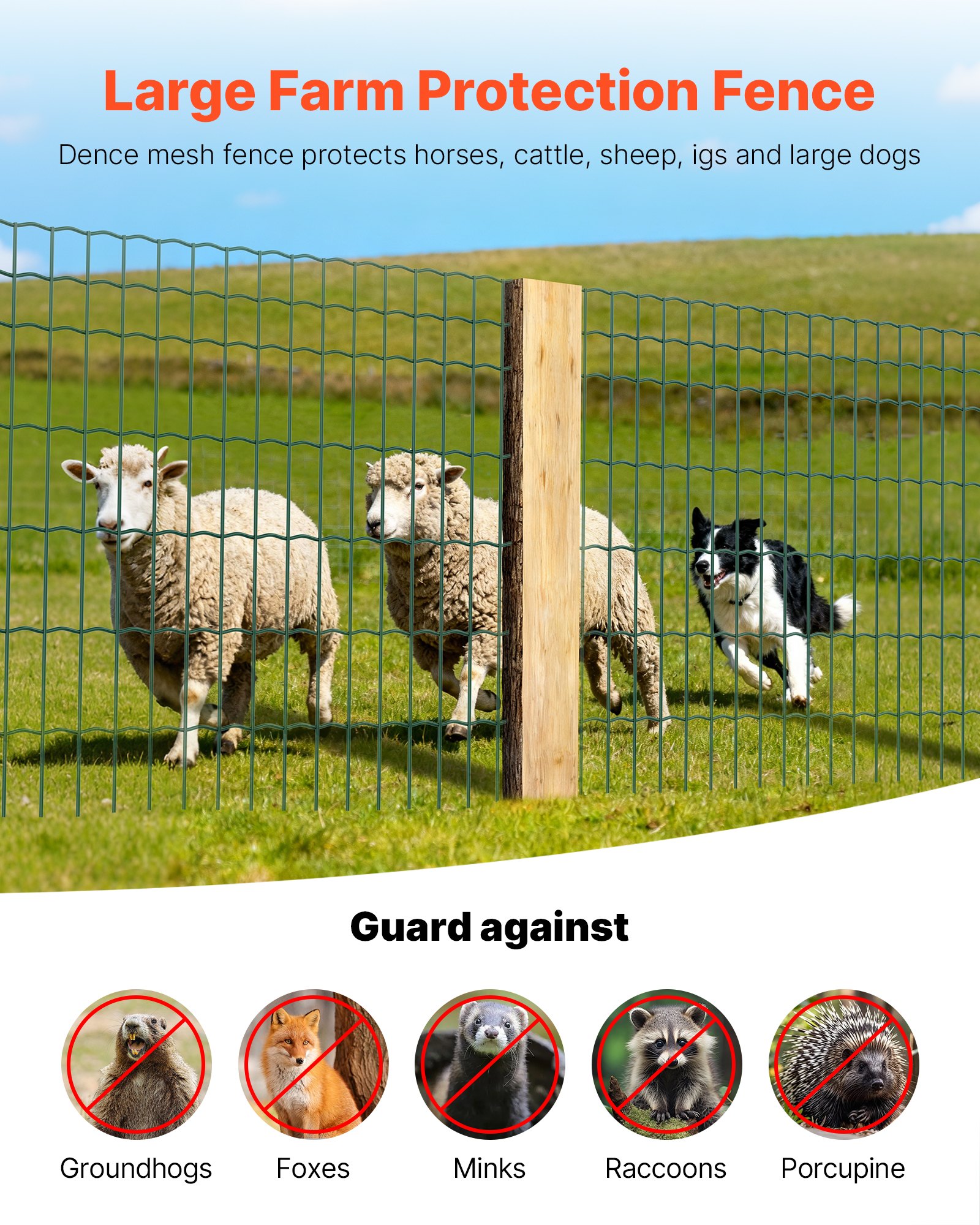 VEVOR Farm Fence, 47 x 984 in, 2 x 4 in Mesh 2.1mm Galvanized Steel Wire Fencing for Cattle, Hog & Sheep, Heavy Duty Vinyl Coated Livestock Fence for Animal Enclosures, Cage Wire, Garden Fences, Green
