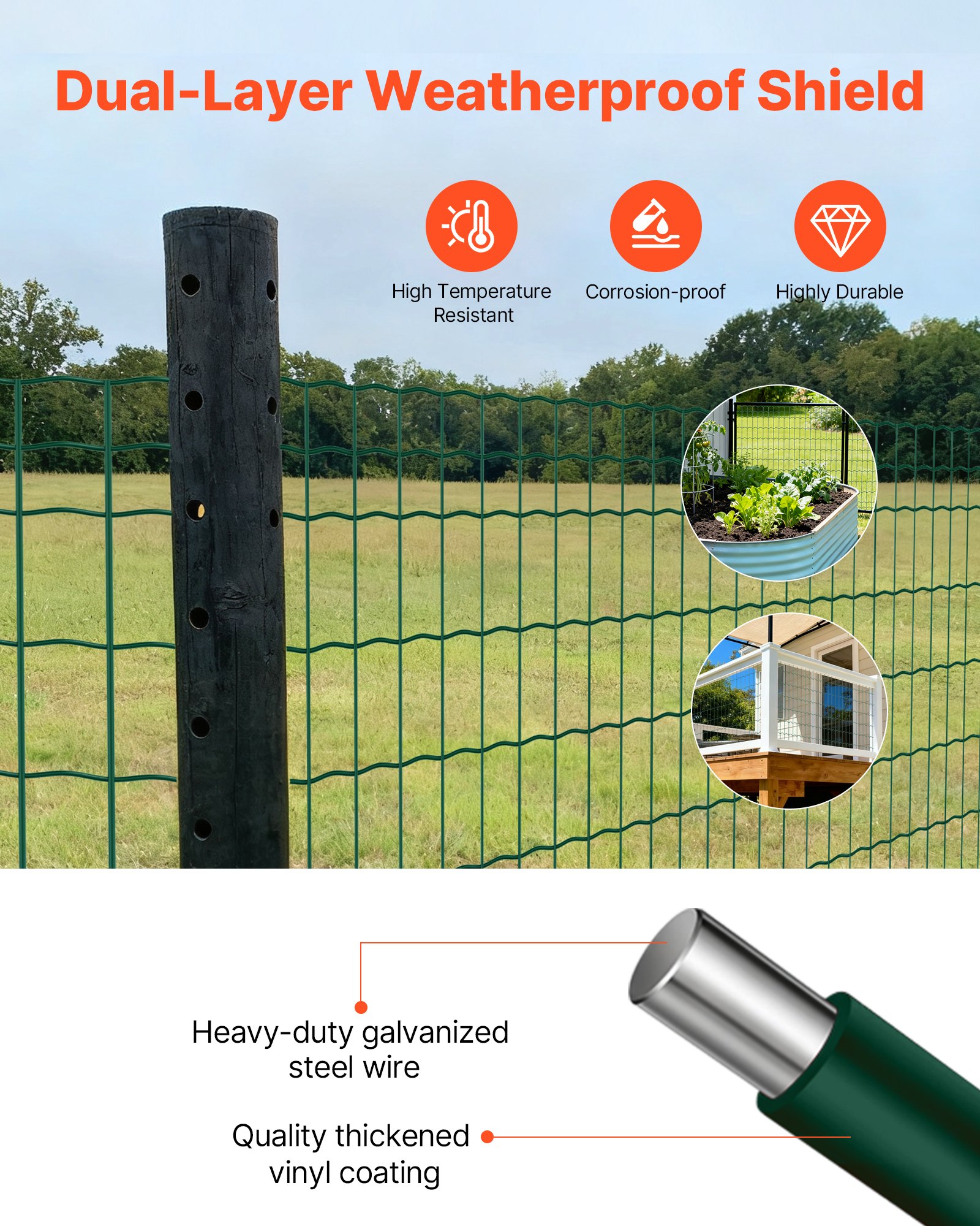 VEVOR Farm Fence, 47 x 984 in, 2 x 4 in Mesh 2.1mm Galvanized Steel Wire Fencing for Cattle, Hog & Sheep, Heavy Duty Vinyl Coated Livestock Fence for Animal Enclosures, Cage Wire, Garden Fences, Green