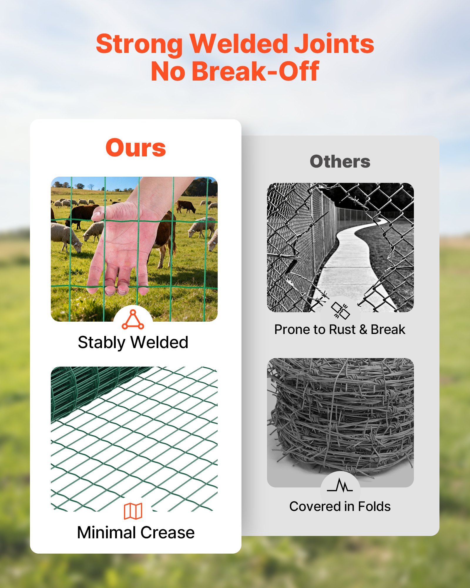 VEVOR Farm Fence, 47 x 984 in, 2 x 4 in Mesh 2.1mm Galvanized Steel Wire Fencing for Cattle, Hog & Sheep, Heavy Duty Vinyl Coated Livestock Fence for Animal Enclosures, Cage Wire, Garden Fences, Green