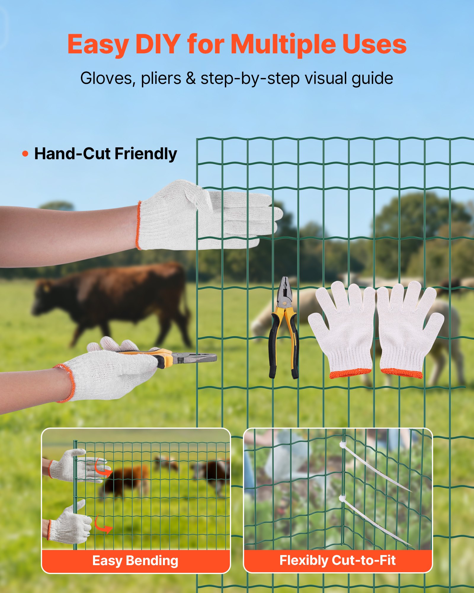 VEVOR Farm Fence, 47 x 984 in, 2 x 4 in Mesh 2.1mm Galvanized Steel Wire Fencing for Cattle, Hog & Sheep, Heavy Duty Vinyl Coated Livestock Fence for Animal Enclosures, Cage Wire, Garden Fences, Green
