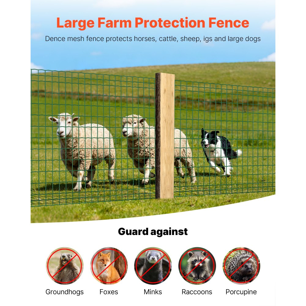 VEVOR Farm Fence, 39 x 984 in, 2 x 4 in Mesh 2.1mm Galvanized Steel Wire Fencing for Cattle, Hog & Sheep, Heavy Duty Vinyl Coated Livestock Fence for Animal Enclosures, Cage Wire, Garden Fences, Green