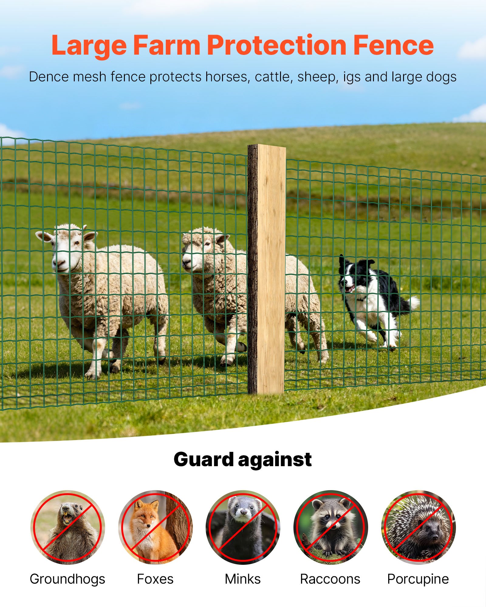 VEVOR Farm Fence, 39 x 984 in, 2 x 4 in Mesh 2.1mm Galvanized Steel Wire Fencing for Cattle, Hog & Sheep, Heavy Duty Vinyl Coated Livestock Fence for Animal Enclosures, Cage Wire, Garden Fences, Green