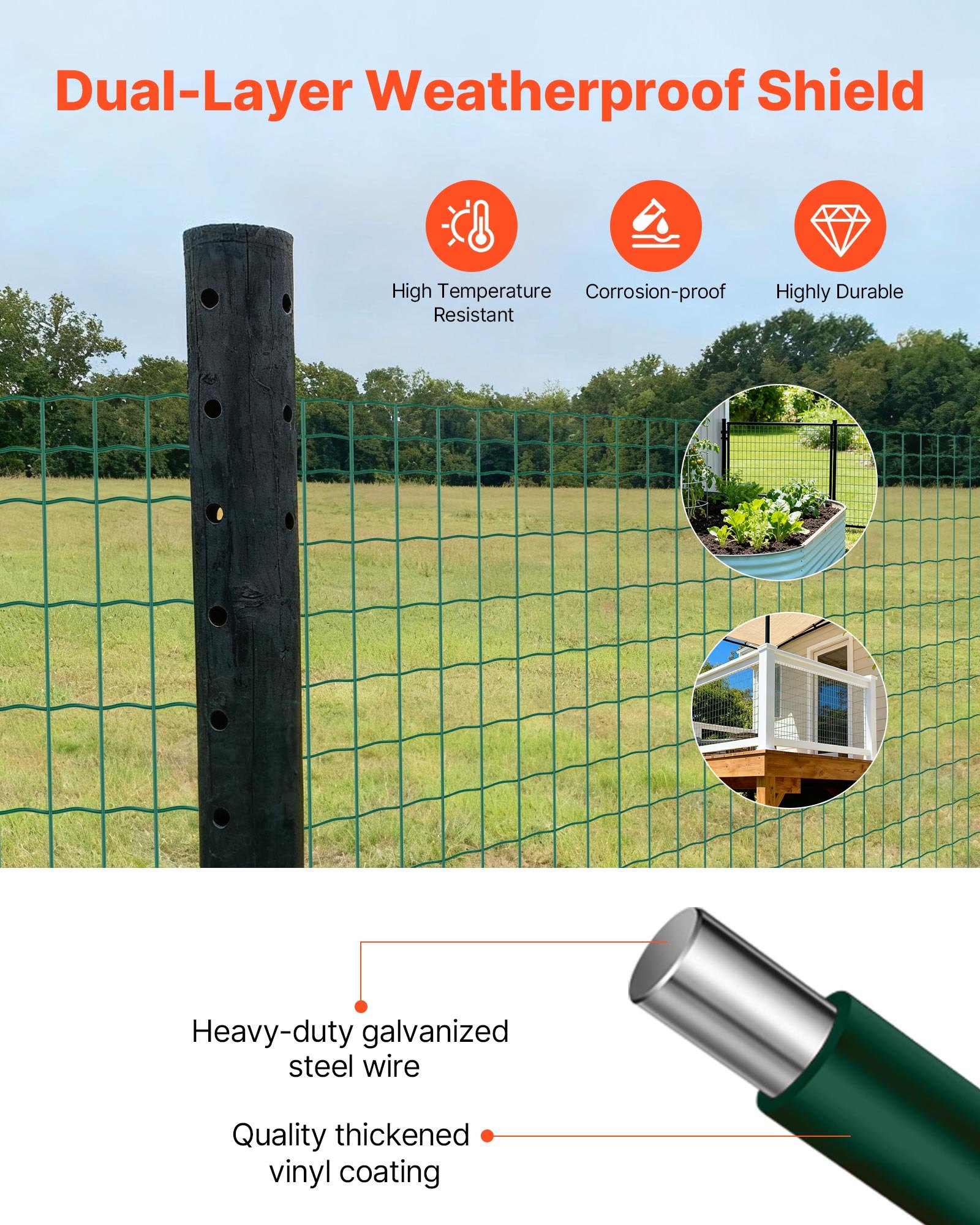 VEVOR Farm Fence, 39 x 984 in, 2 x 4 in Mesh 2.1mm Galvanized Steel Wire Fencing for Cattle, Hog & Sheep, Heavy Duty Vinyl Coated Livestock Fence for Animal Enclosures, Cage Wire, Garden Fences, Green