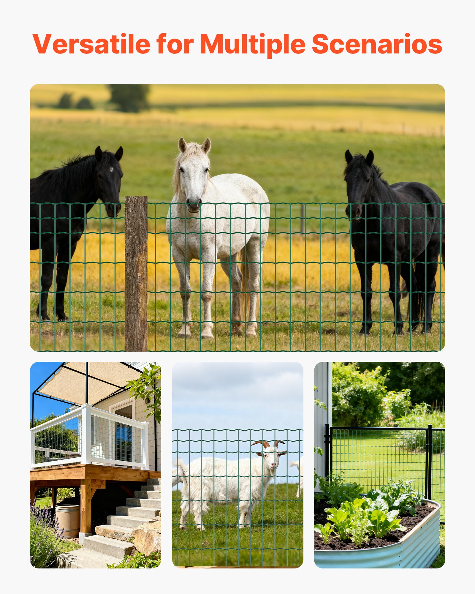 VEVOR Farm Fence, 39 x 984 in, 2 x 4 in Mesh 2.1mm Galvanized Steel Wire Fencing for Cattle, Hog & Sheep, Heavy Duty Vinyl Coated Livestock Fence for Animal Enclosures, Cage Wire, Garden Fences, Green