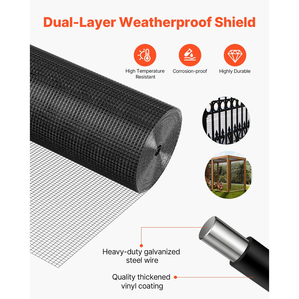 VEVOR Hardware Cloth 24 in x 50 ft, 1/2 in 19 Gauge Galvanized Wire Mesh Roll, Weather-Resistant Vinyl Coated Chicken Wire Fencing, Heavy Duty Welded Garden Plant Fencing for Rabbit Cage Snake Fence