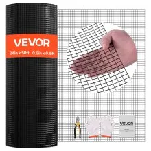 VEVOR Hardware Cloth 61cm x 15.2m, 1/2 in 19 Gauge Galvanized Wire Mesh Roll, Weather-Resistant Vinyl Coated Chicken Wire Fencing, Heavy Duty Welded Garden Plant Fencing for Rabbit Cage Snake Fence