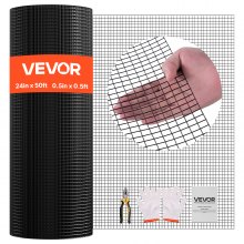 VEVOR Hardware Cloth 24 in x 50 ft, 1/2 in 19 Gauge Galvanized Wire Mesh Roll, Weather-Resistant Vinyl Coated Chicken Wire Fencing, Heavy Duty Welded Garden Plant Fencing for Rabbit Cage Snake Fence