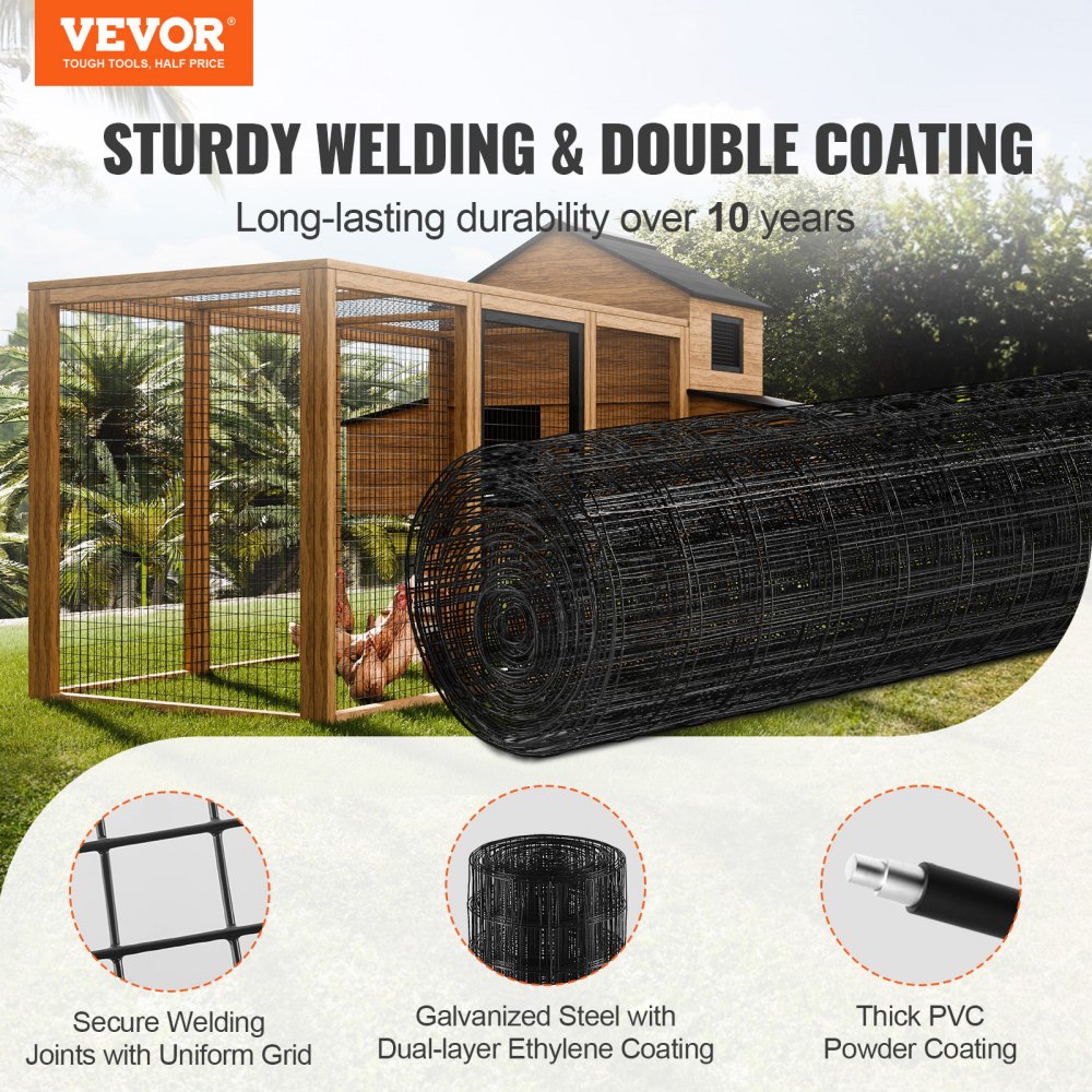 VEVOR Hardware Cloth, 24 x 50' & 1x1 Mesh Size, Galvanized Steel Vinyl  Coated 16 gauge Welded Wire, w/A Cutting Plier & A Pair of Fabric Gloves,  for Garden Fencing & Pet