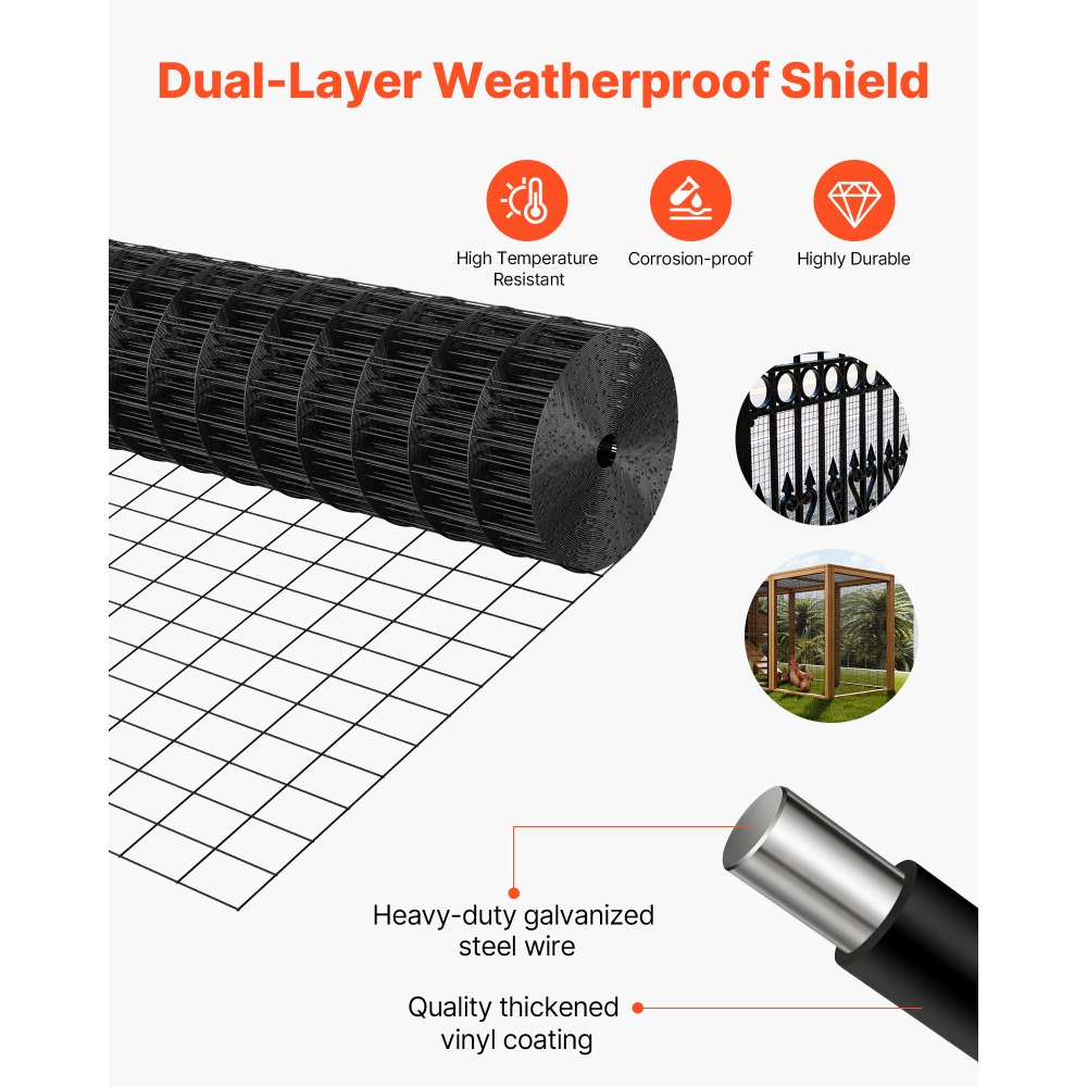 VEVOR Hardware Cloth 91cm x 7.62m, 2 x 3 in Mesh 16 Gauge Galvanized Wire Mesh Roll, Weather-Resistant Vinyl Coated Chicken Wire Fencing, Heavy Duty Welded Garden Plant Fencing for Rabbit Cage Snake