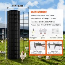 VEVOR Hardware Cloth, 36'' x 50' Galvanized Wire Mesh Roll, 16 Gauge Chicken Wire Fence Roll, Vinyl Coating Metal Wire Mesh for Chicken Coop Barrier, Rabbit Snake Fences, Poultry Enclosures