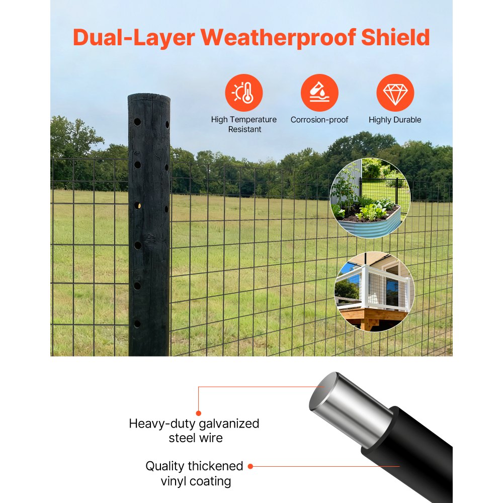 VEVOR Farm Fence,  122cm x 15.2m, 2 x 4 in Mesh 14 Gauge Galvanized Steel Wire Fencing for Cattle, Hog & Sheep , Heavy Duty Vinyl Coated Livestock Fence for Animal Enclosures, Cage Wire, Garden Fences