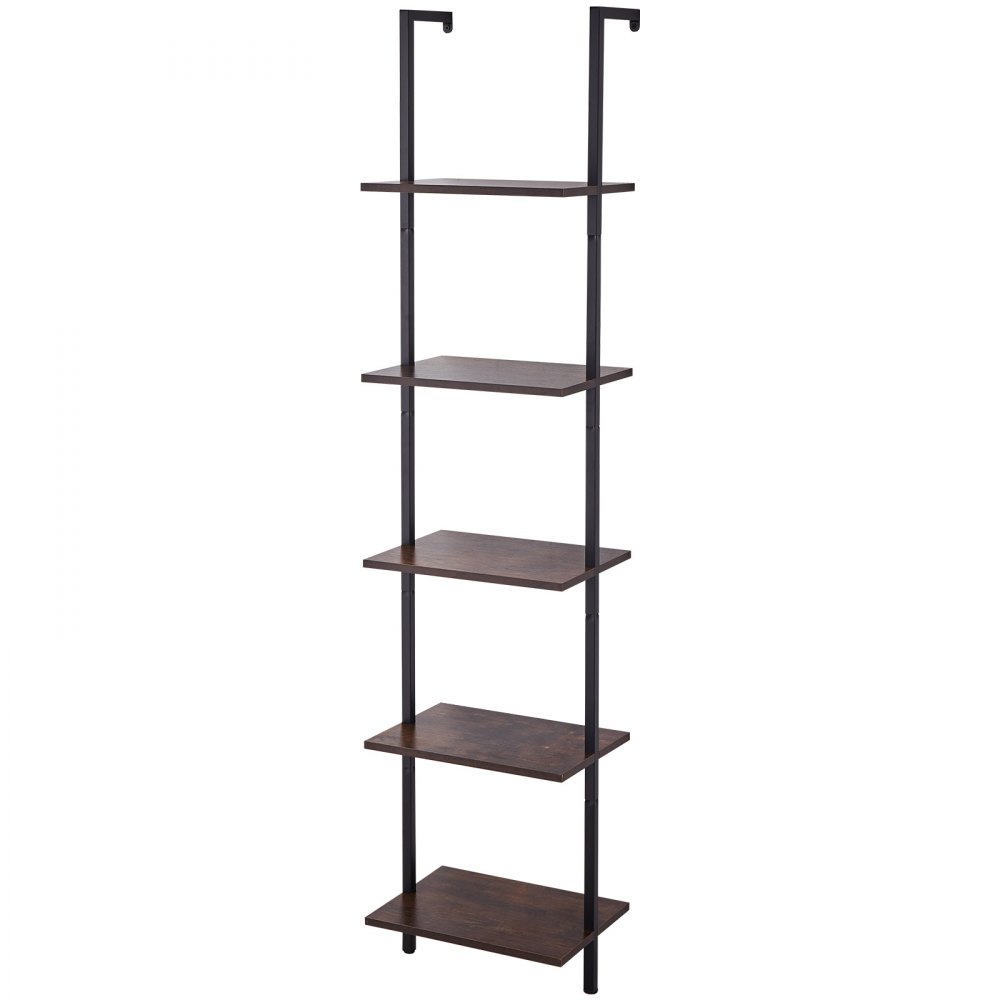 VEVOR Ladder Shelf, 5-Tier Bookshelf 15.6x11.8in, Open Wall-Mounted Ladder Shelf with Metal Frame,Storage Rack Sundries Holder for Kitchen Bedroom Bathroom Living Room, Black