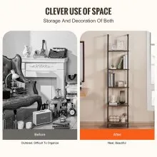VEVOR Industrial Square Pipe Shelf 5 Tier 15.6x11.8in Wall-Mount for Bedroom