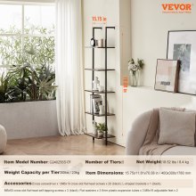 VEVOR Industrial Square Pipe Shelf 5 Tier 40x30x178cm Wall-Mount for Bedroom