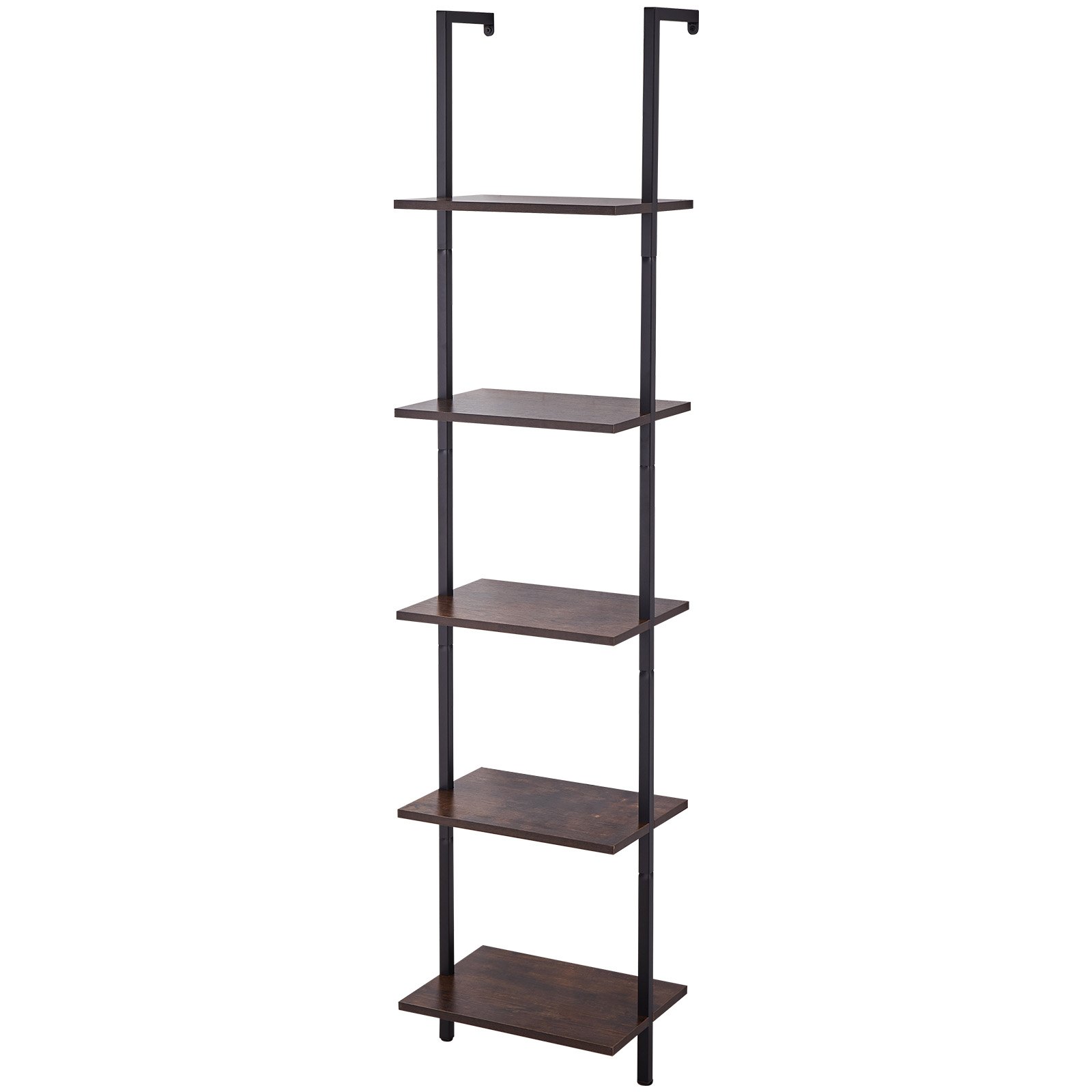 VEVOR Ladder Shelf, 5-Tier Bookshelf 15.6x11.8in, Open Wall-Mounted Ladder Shelf with Metal Frame,Storage Rack Sundries Holder for Kitchen Bedroom Bathroom Living Room, Black