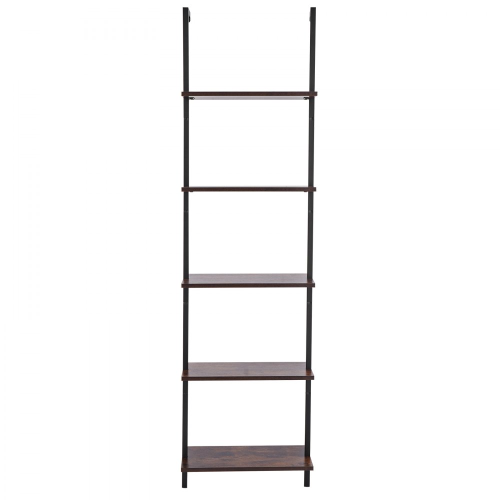 VEVOR Ladder Shelf, 5-Tier Bookshelf 17.3x11.8in, Open Wall-Mounted Ladder Shelf with Metal Frame,Storage Rack Sundries Holder for Kitchen Bedroom Bathroom Living Room, Black
