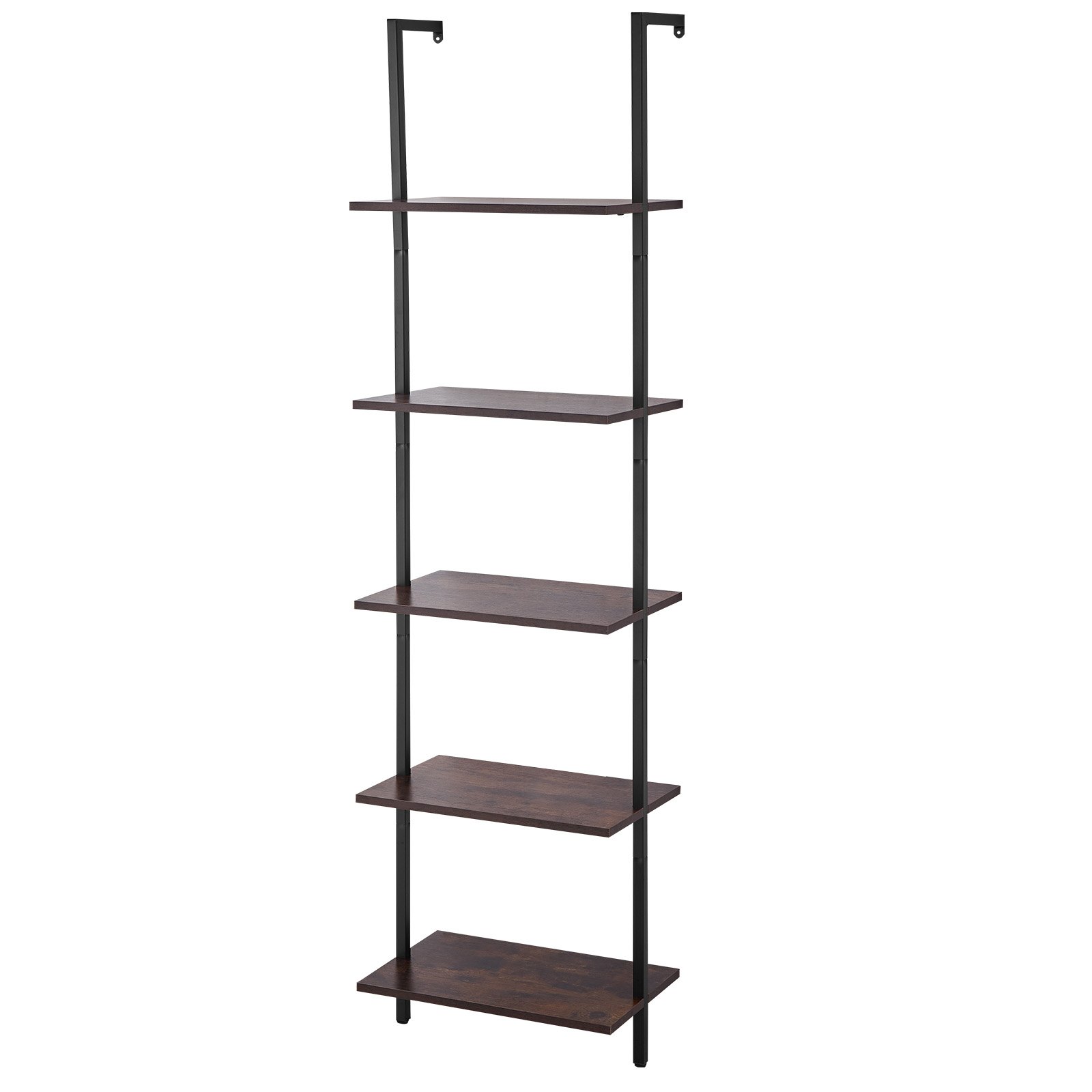 VEVOR Ladder Shelf, 5-Tier Bookshelf 17.3x11.8in, Open Wall-Mounted Ladder Shelf with Metal Frame,Storage Rack Sundries Holder for Kitchen Bedroom Bathroom Living Room, Black