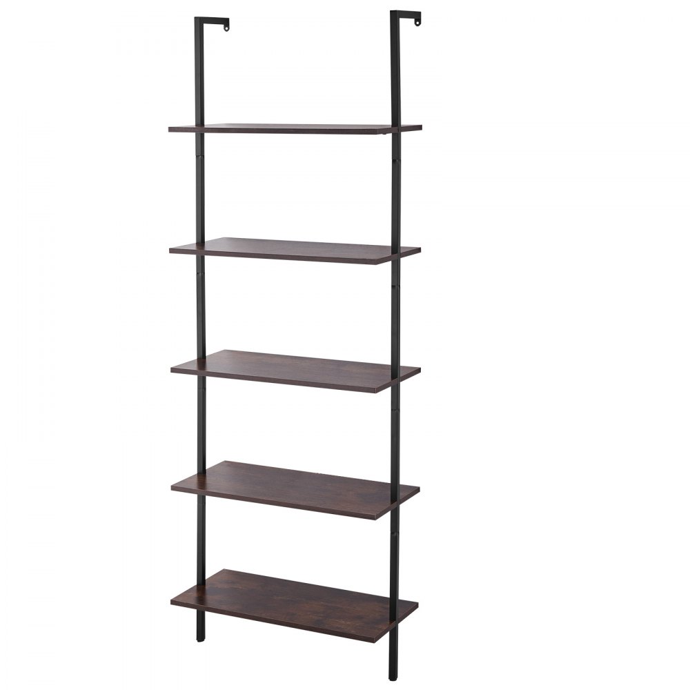 VEVOR Ladder Shelf, 5-Tier Bookshelf 24x11.8in, Open Wall-Mounted Ladder Shelf with Metal Frame,Storage Rack Sundries Holder for Kitchen Bedroom Bathroom Living Room, Black