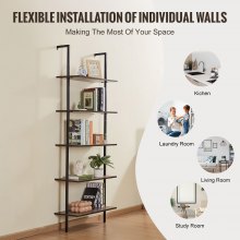 VEVOR Industrial Square Pipe Shelf 5 Tier 64x30x182.5cm Wall-Mount for Bedroom