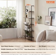 VEVOR Industrial Square Pipe Shelf 5 Tier 64x30x182.5cm Wall-Mount for Bedroom