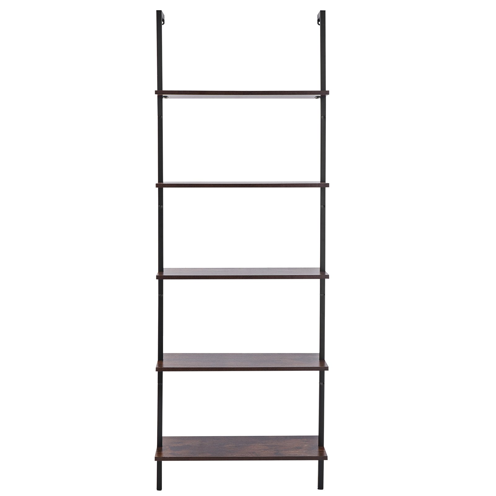 VEVOR Ladder Shelf, 5-Tier Bookshelf 24x11.8in, Open Wall-Mounted Ladder Shelf with Metal Frame,Storage Rack Sundries Holder for Kitchen Bedroom Bathroom Living Room, Black