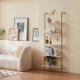 VEVOR Ladder Shelf, 5-Tier Bookshelf 24x11.8in, Open Wall-Mounted Ladder Shelf with Metal Frame,Storage Rack Sundries Holder for Kitchen Bedroom Bathroom Living Room, Gold White