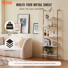 VEVOR Industrial Square Pipe Shelf 5 Tier 64x30x182.5cm Wall-Mount Gold White