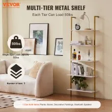 VEVOR Ladder Shelf 5-Tier Bookshelf 24x11.8in Wall-Mount Gold White