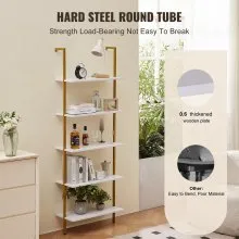 VEVOR Ladder Shelf 5-Tier Bookshelf 24x11.8in Wall-Mount Gold White